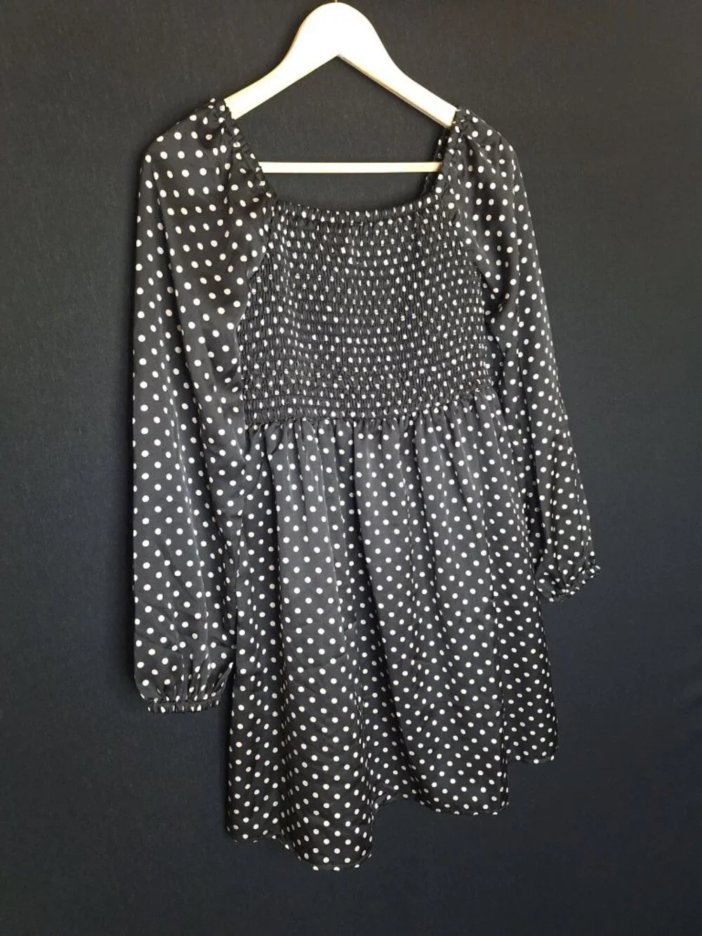 💙 Gap Kids Girls XXL 14-16 Womens Size S Black Polka Dot Smocked Puff Sleeve Dr